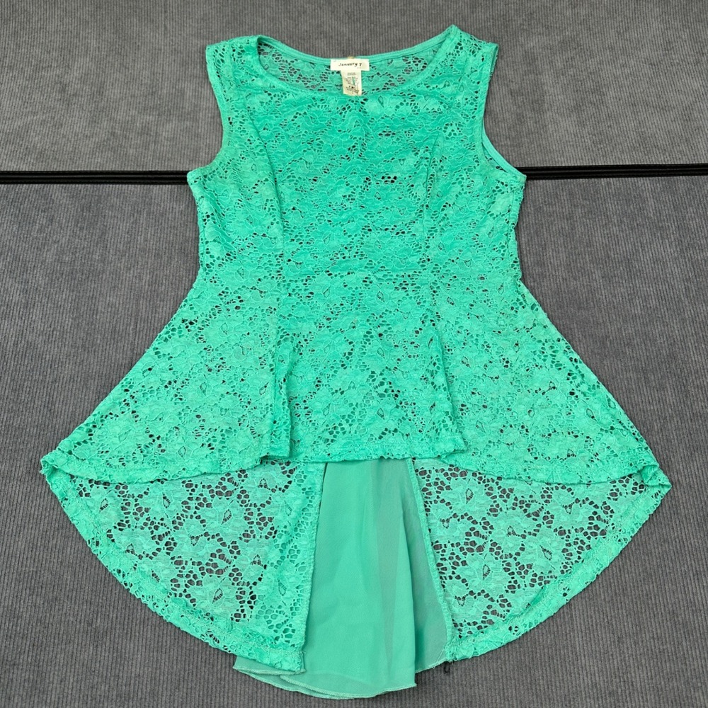 January 7 Mint Green Floral Lace High‎ Low Sleeveless Top T14074 Large Y2K